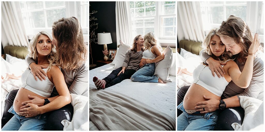 Expectant couple showing lifestyle photos of when to take maternity photos.